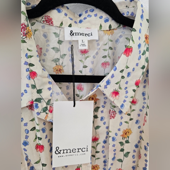 &Merci NWT Floral Button Down Pleated Waist Peplum Top Size Large - Picture 8 of 11